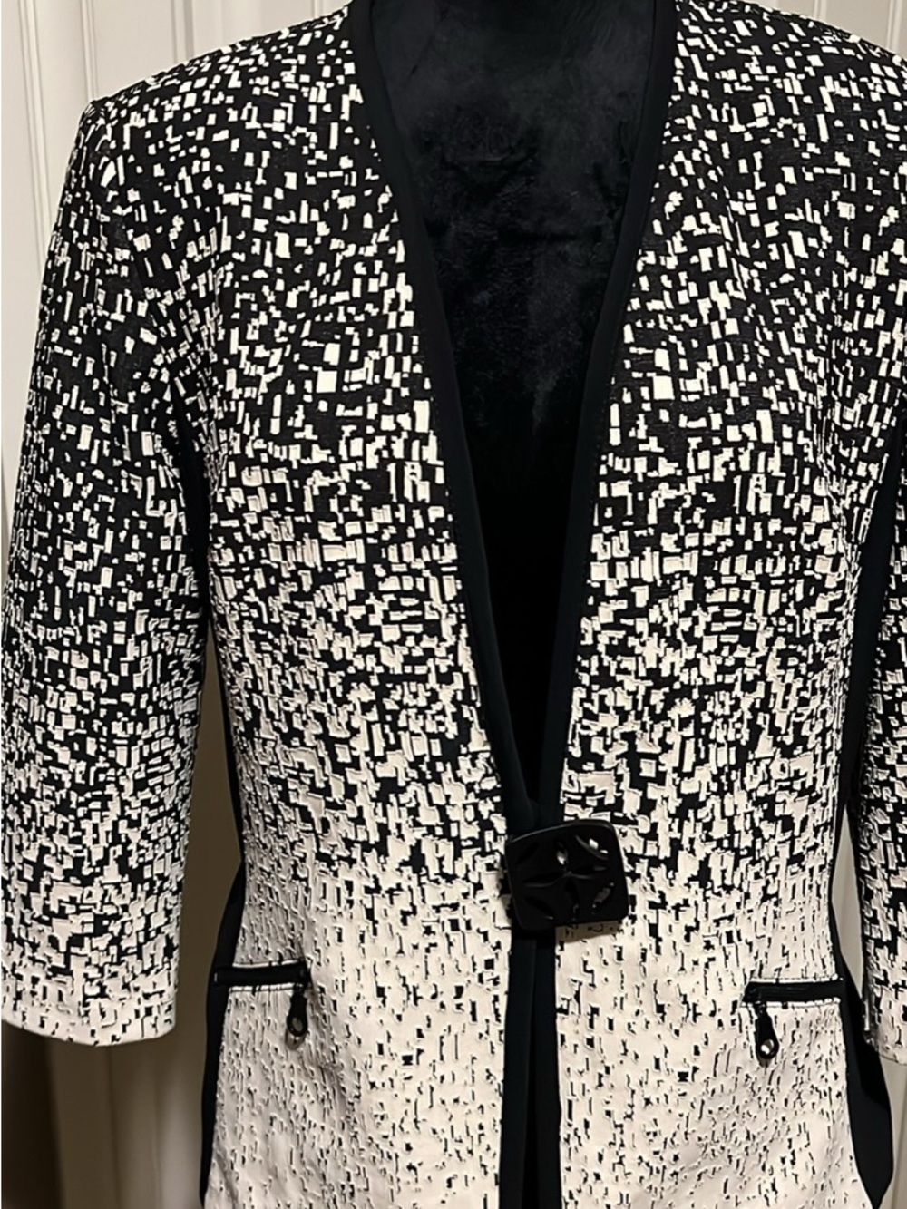 Joseph Ribkoff Black and White Textured Open-Front Jacket